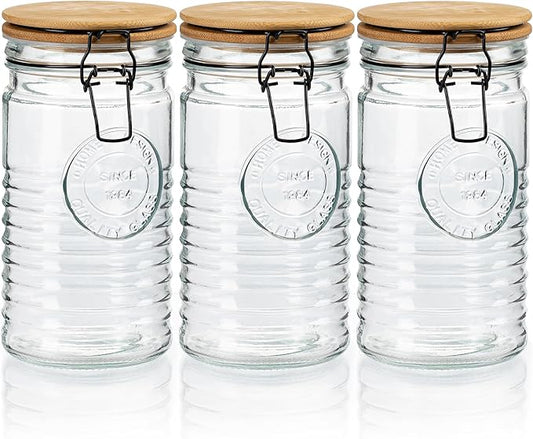 Glass Storage Containers with Airtight Lids - 40 Ounce Mason Jar Storage Containers for Cereal, Coffee & Rice - Pantry Organizing Canister Set of 3 for Kitchen