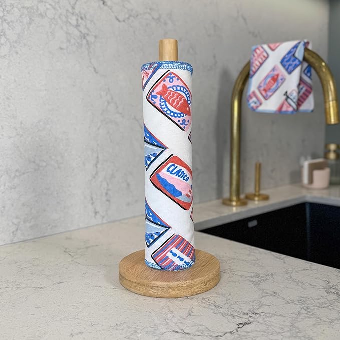 Reusable Paper Towels - 10 PACK - Roll of Washable Cotton Cloth Paper Towels - Paperless Reusable Napkins Cloth Washable - Absorbent + Long Lasting - Zero Waste Products - (Sardine Social)