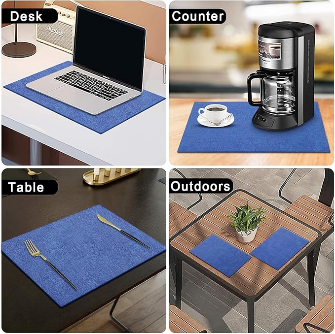 homing Faux Leather Heat Resistant Placemats 8 Packs, Waterproof Wipeable Dining PU Place Mats for Indoor & Outdoor, Easy to Clean, Sea Blue