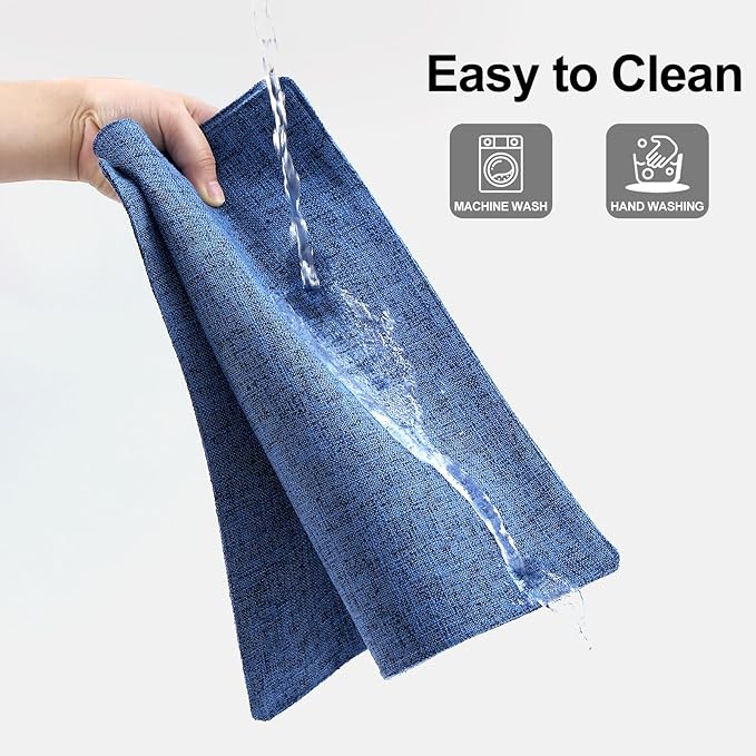 Homaxy Cloths Placemats for Dining Table Set of 6, Heat Resistant Washable Cotton Linen Blend Table Mats, Easy to Clean Place Mats for Indoor Outdoor Party Kitchen Decoration, 13" x 18", Blue