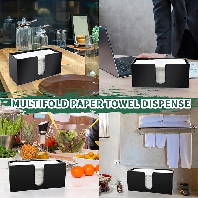 2Pack Paper Towel Holder Countertop, Black Acrylic Napkin Dispenser, Multifold Paper Towel Dispenser for Z-fold C-fold MultiFold Trifold-Bathroom Toilet Kitchen Restaurant