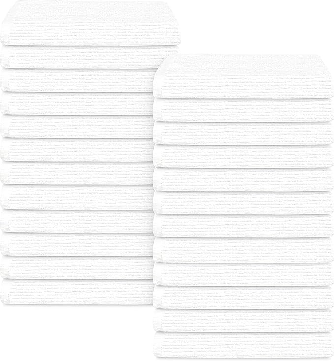 Tens Towels 24 Pack Ribbed Weave White Barmop,100% Cotton, 16x19 inches, Super Absorbent Kitchen Bar Towels, Lighter Weight Cleaning Cloths, Perfect for Drying Dishes at Home and Restaurant