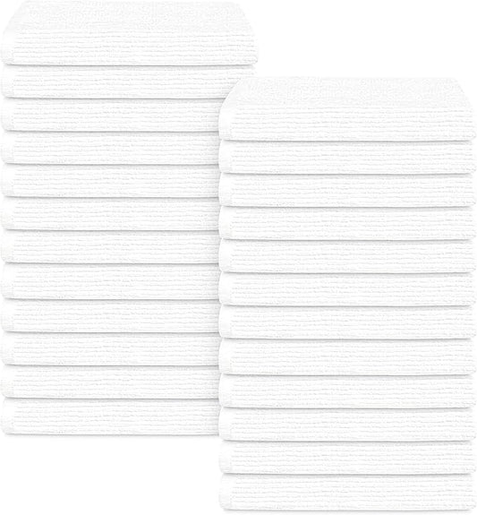 Tens Towels 24 Pack Ribbed Weave White Barmop,100% Cotton, 16x19 inches, Super Absorbent Kitchen Bar Towels, Lighter Weight Cleaning Cloths, Perfect for Drying Dishes at Home and Restaurant