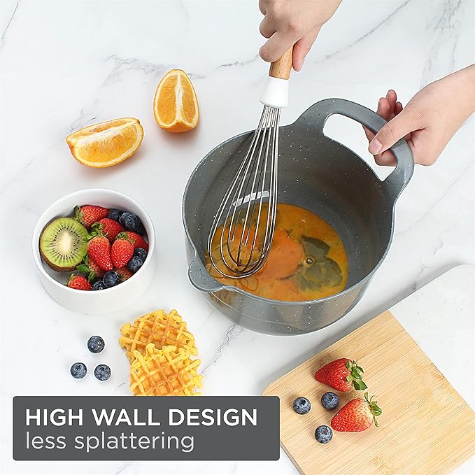 COOK WITH COLOR Nesting Plastic Mixing Bowl Set with Pour Spouts and Handles, Speckled Charcoal, 4 Piece