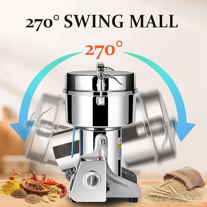 Grain Mill Grinder 2000g High Speed Food Grain Mill Stainless Steel Seeds Flour Nut Pill Wheat Corn Herbs Spices & Seasonings Dry Grinder Electric Machine Grinder for Kitchen