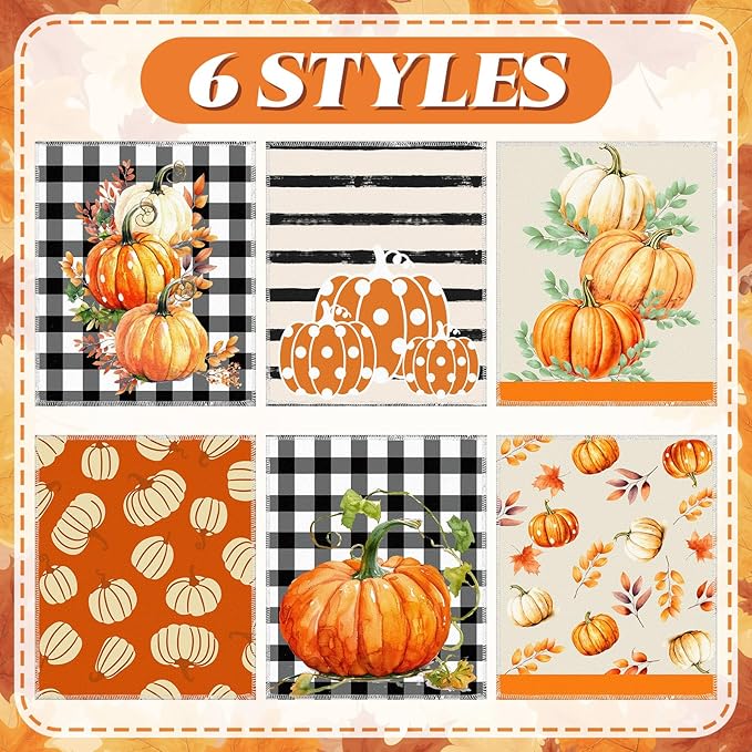 36 Pcs Fall Reusable Paper Towels Rolls Washable Bulk Autumn Pumpkin Black White Plaid Kitchen Towels Paperless Reusable Cloth Cotton Napkins with Cardboard for Kitchen Bathroom