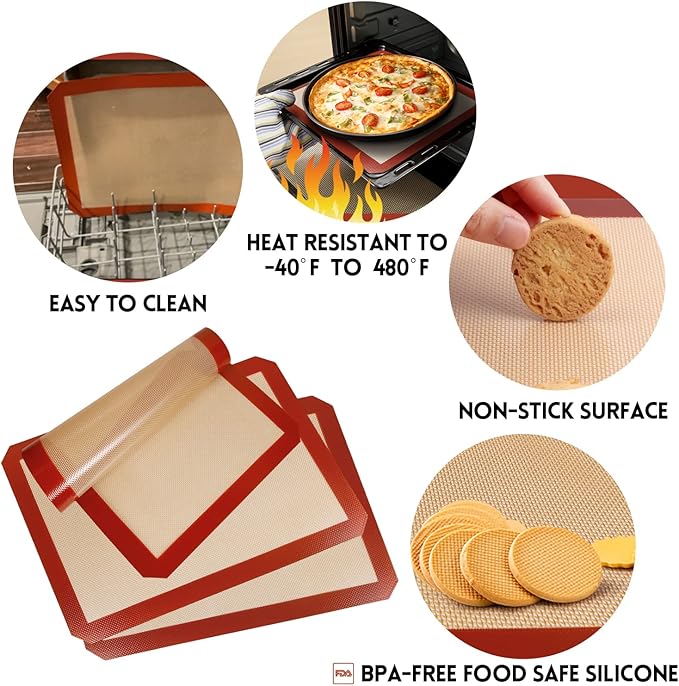 STATINT Non-Stick Silicone Baking Mat, Premium Food Safe - Pack of 3