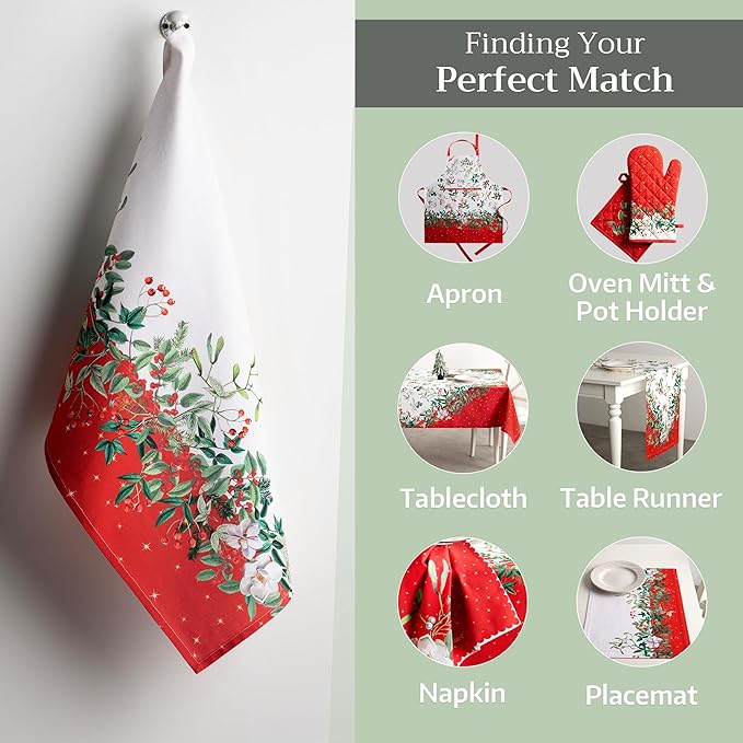 Maison d' Hermine Kitchen Towels Set of 3 100% Cotton 20" x 27.5" Reusable Cloth Tea Dish Towels Absorbent with Hanging Loop for Kitchen Dining Thanksgiving Christmas Decorations (Noel)