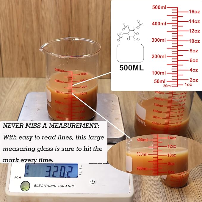 High Borosilicate Glass Measuring Cup Set-V-Shaped Spout,Includes 60ml(2OZ), 120ml(4OZ), 250ml(8OZ), 500ml(16OZ), and 1000ml (32OZ) for Kitchen or Restaurant, Easy to Read