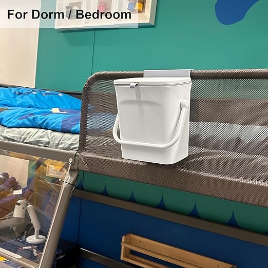 LALASTAR Small Trash Can with Lid, Kitchen Compost Bin for Countertop or Under Sink, Plastic Hanging Waste Basket for RV/Office/Bedroom/Dorm, Mountable, 4L/1 Gal, White