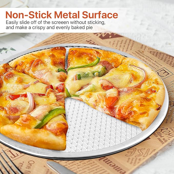 3 Pack Pizza Screen, 12 Inch Pizza Baking Screen, Aluminum Alloy Restaurant Grade Baking Screen for Oven, Round Pizza Crisper Tray, Pizza Mesh Baking Tray for Home Kitchen, BBQ, Seamless
