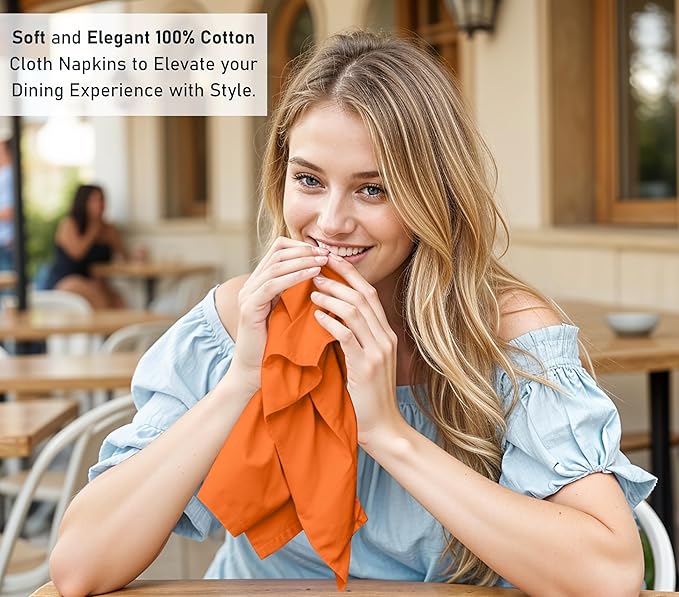 Ruvanti Cloth Napkins Set of 12, 18x18 Inches, 100% Cotton, Washable, Soft & Absorbent, Perfect for Wedding, Christmas, ‎Thanksgiving Dinners - Orange Peel