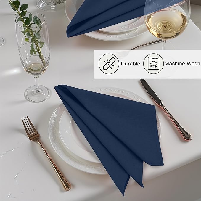 Ruvanti Linen Napkins Set of 12, 18x18 Cloth Napkins, Cotton Linen Blend Napkins Cloth Washable, Soft, Reusable Dinner Napkins for Wedding, Parties, Christmas, Thanksgiving, Everyday Use - Navy