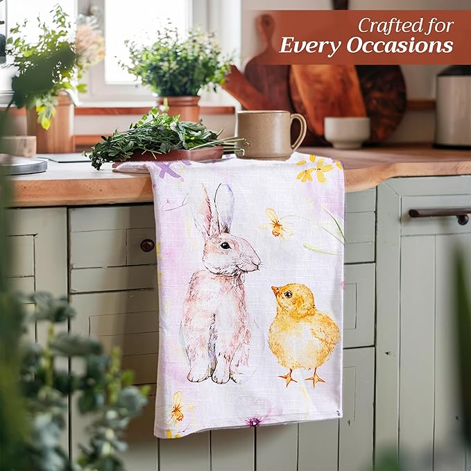 Maison d' Hermine Kitchen Towels Set of 3 100% Cotton 27.50" x 20" Reusable Cloth Tea Dish Towels Absorbent with Hanging Loop for Kitchen, Home, Dining, Cocktail Parties Spring/Summer (Easter Zest)