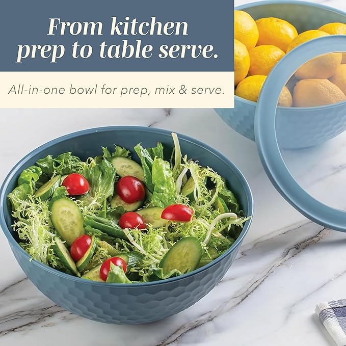 COOK WITH COLOR Mixing Bowls with Lids - 12 Piece Plastic Nesting Bowls Set includes 6 Prep Bowls and 6 Lids, Diamond Design - Microwave Safe, Denim