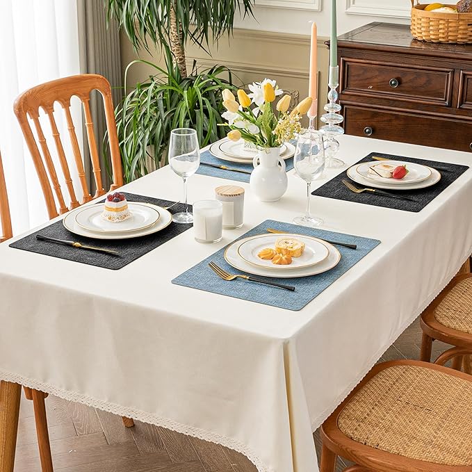 Romanstile Reversible Vinyl Placemats Set of 6, Faux Leather 100% Waterproof Oil-Proof Wipeable Place Mats, Heat Resistant Dual Sided Table Mats for Kitchen/Dining/Party (Grey Sky Blue, 12 x 17 Inch)