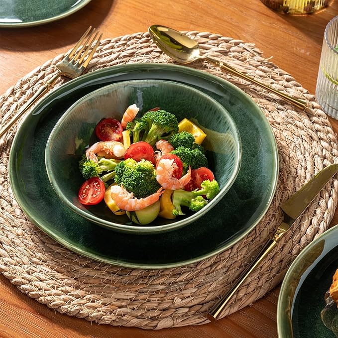 AmorArc Ceramic Dinnerware Sets,Handmade Reactive Glaze Stoneware Plates and Bowls Set,Highly Chip and Crack Resistant | Dishwasher & Microwave Safe Dishes Set,Service for 8 (24pc)