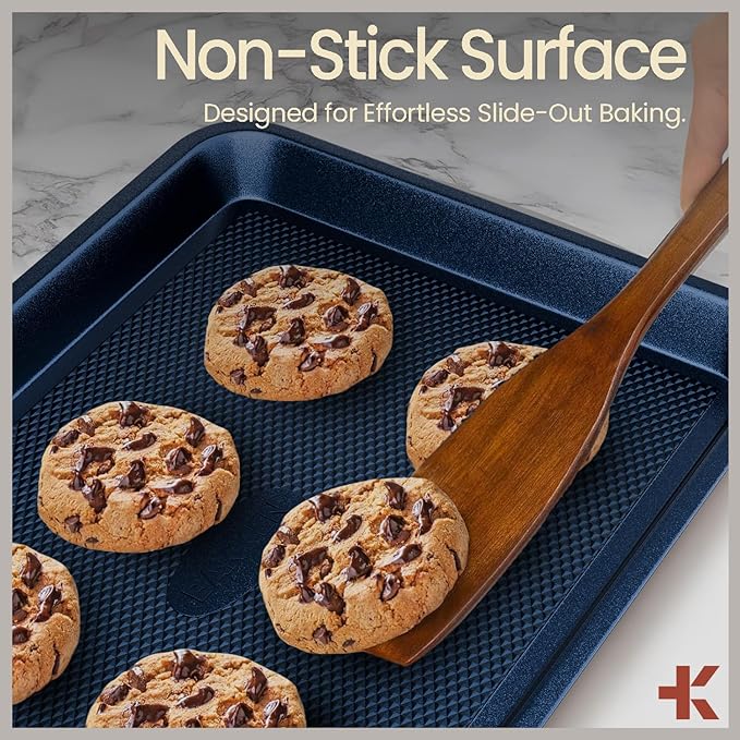 BAKKEN Kitchen Baking Pans - Nonstick Blue Coating, 13.58’’ × 9.65’’ Commercial Grade Carbon Steel Cookie Sheet, Diamond Texture Bottom, PFOA, PFOS, PTFE Free, Oven Safe Tray (450°F), Blue