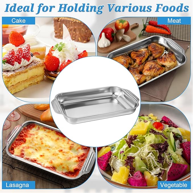 4Pcs Rectangle Cake Pans 9 x 13 Inch Baking Pan Stainless Steel Cake Pan Rectangular Bakeware Baking Tray for Cakes Breads Fish Vegetables Dishwasher Safe