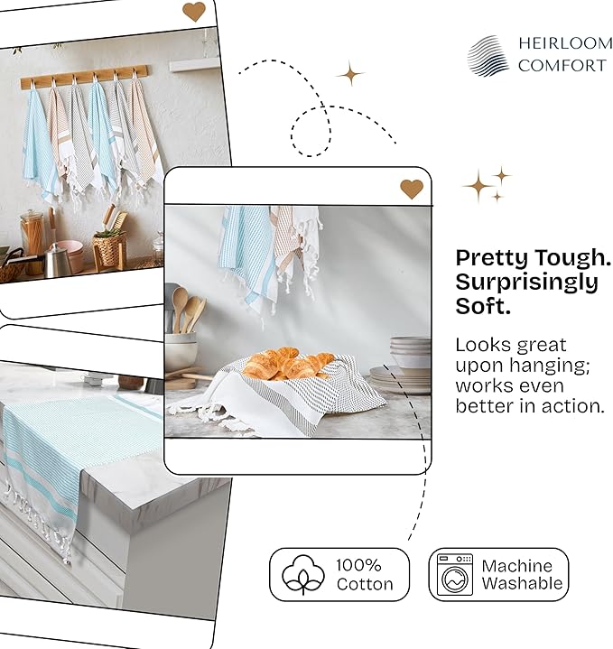 Multi Color Kitchen Towels 16x26 Inch, 12 Pack, 100% Cotton, Ultra Absorbent, Fast Dry, Machine Washable, Drying Dishes, Cleaning, Everyday Use - Aqua Blue, Beige, Ash Grey