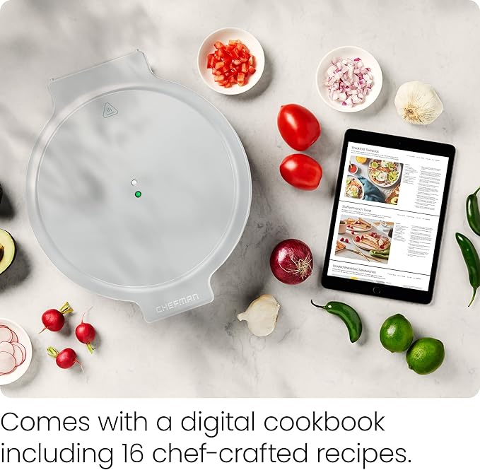 Chefman Everything Maker & Pizza Oven – 1440W Countertop Electric Pizza Maker with 12” Nonstick Cooking Plates, Plus Makes Quesadillas, Omelettes and More, with Indicator Lights and Vertical Storage