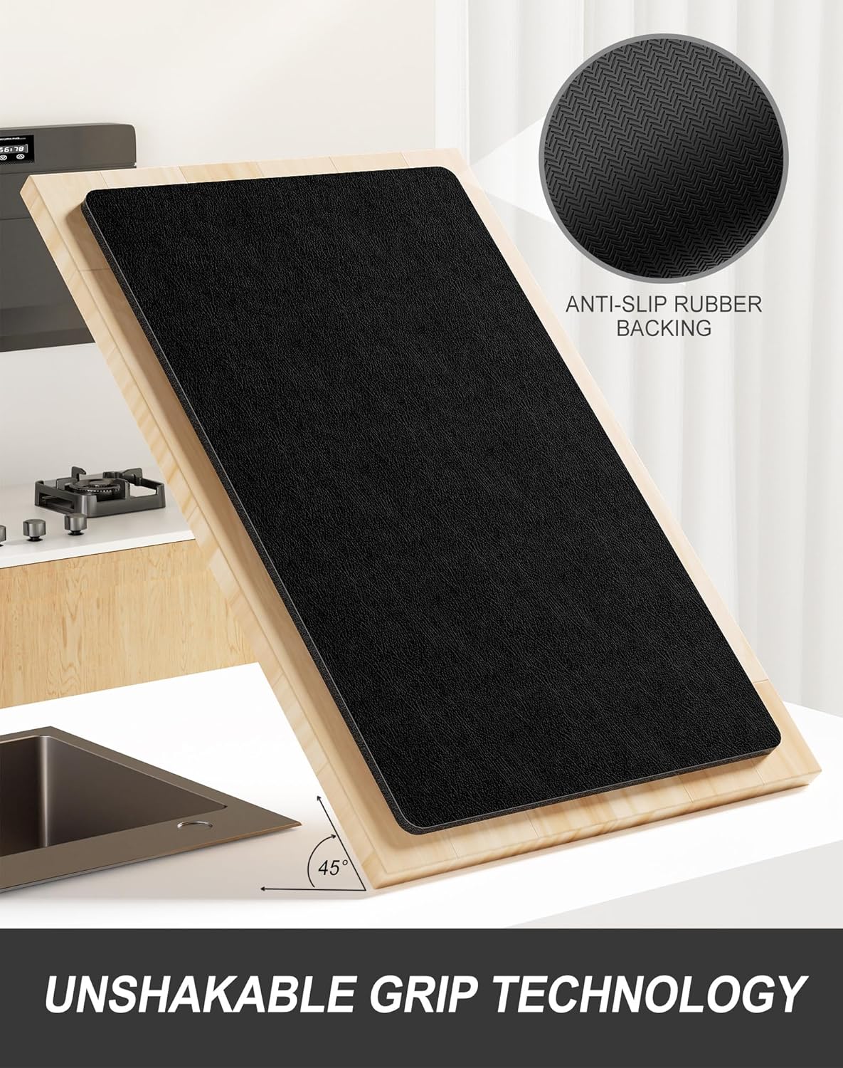 Rnivvi Dish Drying Mat for Kitchen Counter, XL 15 x 24" Super Absorbent Drainer Pad Easy Clean Dish Rack Pad, Non-Slip Heat Resistant Coffee Bar Mat for Coffee Machine Station Accessories Decor, Black