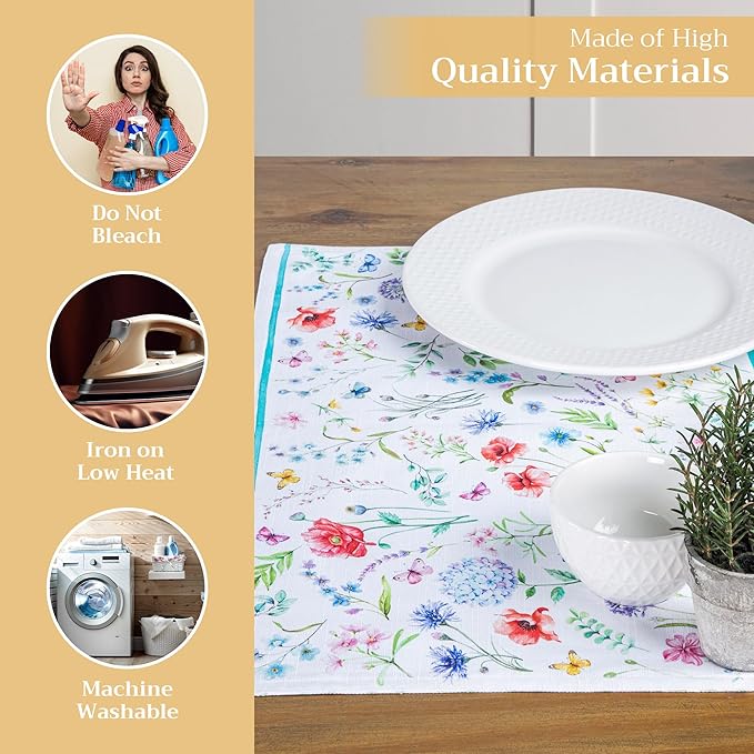 Maison d' Hermine Placemats Set of 4 100% Cotton Washable Cloth Place Mats, Reusable Table Mats for Kitchen Dining Decoration, Party, Wedding, Restaurant Spring/Summer (Just Floral, 13" x 19")