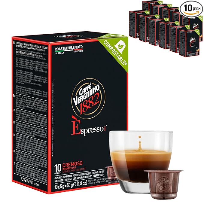 Caffe' Vergnano Medium Roast Espresso Original Line Machine Compatible Capsules - Arabica Robusta Espresso Coffee, Italian Coffee Espresso For Nespresso Coffee Machine, Intensity 6/10 - Cremoso,120 Ct