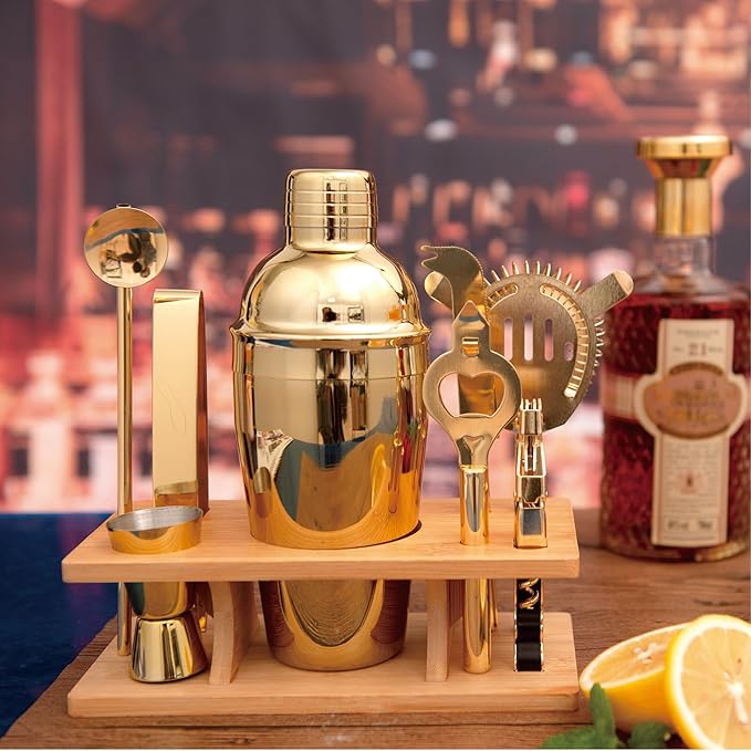 9Pcs-Cocktail Shaker Set Bartending Kit Cocktail Bar Set Cocktail Mix Drink Making Kit Professional Bar and Home Drink Bar Tools for Bartender (Gold, 9Pcs)