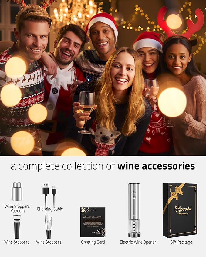 Electric Wine Opener Set - Premium Wine Gifts with Wine Opener, Foil Cutter, Wine Aerator, Vacuum Stopper, and Elegant Gift Box - Ideal Gift for Mother’s Day Father’s Day Birthday Anniversary