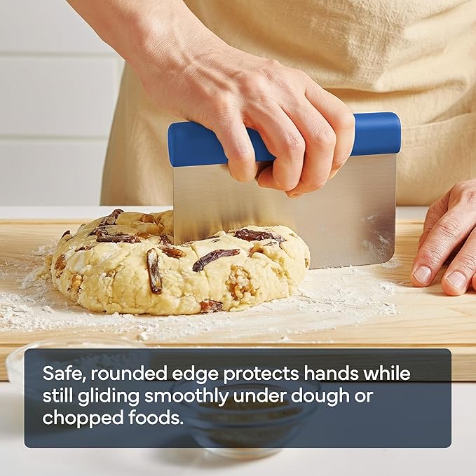 Misen Stainless Steel Bench Scraper - Versatile Food Scraper with Walnut Handle - Ideal for Kitchen, Pastry & Dough - Durable Cutting Board Scraper Tool for Effortless Transfer into Pots & Pans - Blue