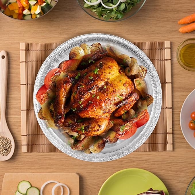 50 Pack Disposable Round Foil Pizza Pans Aluminum Pizza Pans for Personal Pizzas, 11 Inch Round Tin Foil Pan for Cookies, Cake, Focaccia-Freezer & Oven Safe