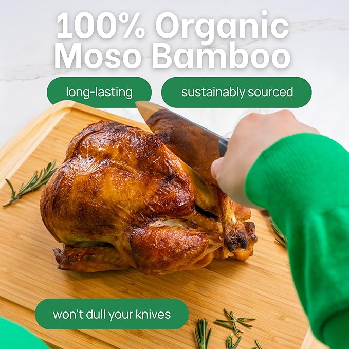 Organic 18 Inch Extra Large Bamboo Cutting Board with Lifetime Replacements - Non Toxic Wood Chopping Board with Juice Groove for Kitchen, Meat, Vegetables, and Food Prep Prep by Greener Chef
