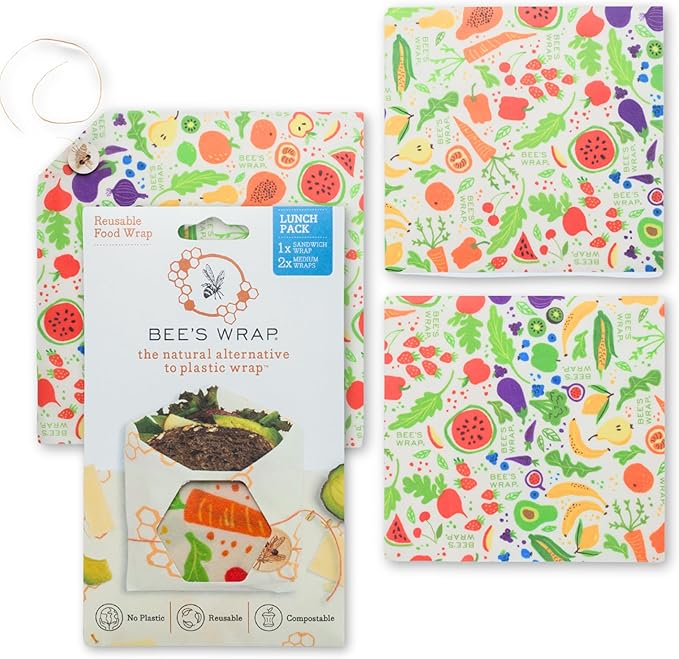 Bee's Wrap Beeswax Wraps for Food - Garden Party 3 Pack (2M 1 Sandwich) Made in USA Reusable & Organic Food Wraps, Sandwich Wrap - Eco-Friendly Alternative to Aluminum Foil & Plastic Wrap