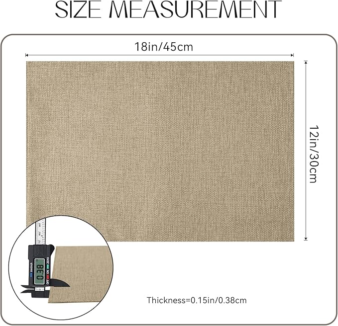 Romanstile Cloth Placemats Set of 6-12 x 18 Inch, Heat Resistant Double Layered Thickened Burlap Place Mats, Washable Faux Linen Farmhouse Table Mats for Kitchen/Dining/Party/Outdoor, Khaki