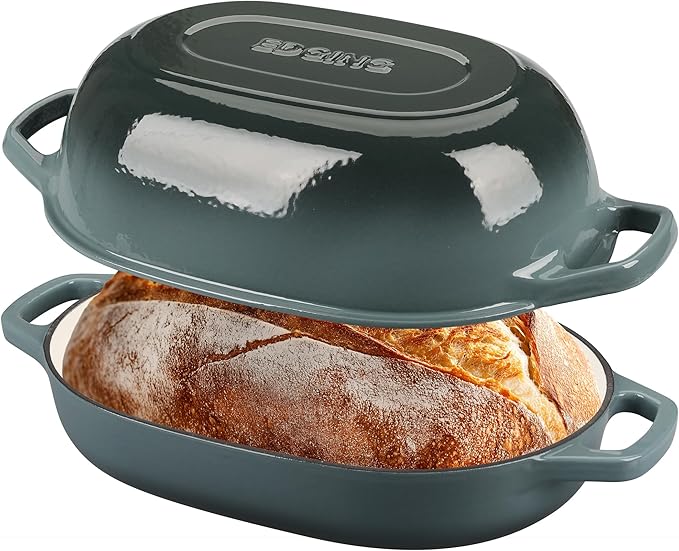 Enameled Cast Iron Oval Dutch Oven Pot with Lid, Dutch Oven for Sourdough Bread Baking, Oval Bread Pan, 7qt, Seasalt