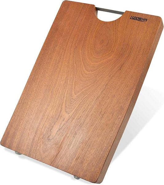 Solid Wood Cutting Board One Piece Cutting Boards Made of Entire Piece Sapele Wood, Hardwood Cutting Board Heavy Duty 17.7 * 11.8 * 1.2in (No Glue)