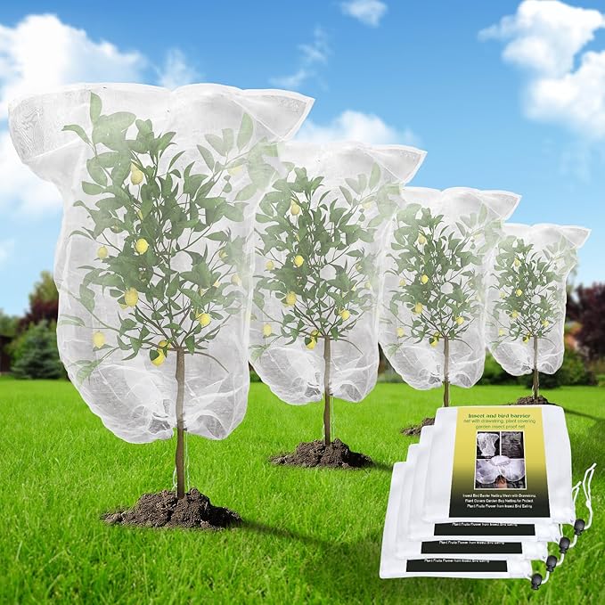 4PCS Netting for Garden Protection, BlueberryBush Netting Cover Insect Bird Barrier Mesh, TomatoProtective Cover with Drawstring Garden MeshNetting for Vegetables, Fruits, Trees, 2.7Ft x3.3Ft