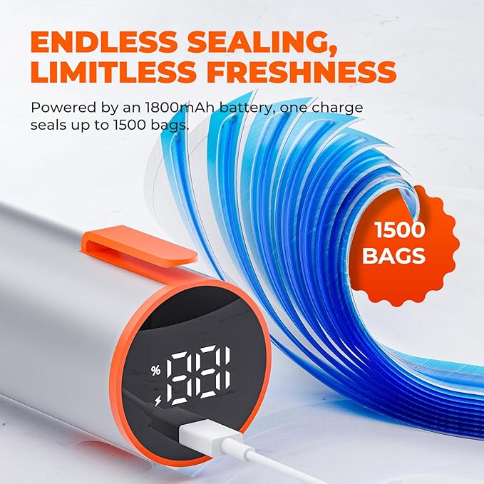 Handheld Vacuum Sealer with Multi-Purpose Use, Powerful Suction, 4 Mason Jar Lids, Aluminum Body, One-Touch Operation, Kitchen Essentials for Sports Balls, Gray