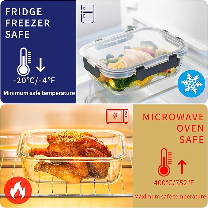 MFY 5-Pack 36 OZ Glass Storage Containers with Lids - 2 Compartment Meal Prep Set, Airtight Glass Lunch Containers, Microwave, Oven, Freezer & Dishwasher Safe, Gray