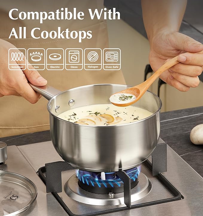 KOCH SYSTEME CS Stainless Steel Saucepan Set, 1 Quart & 2 Quart Sauce Pan Sets with Lid, Premium Sauce Pan Sets, Induction Saucepans, Stainless Steel Pot Set, Steel Sauce Pots, Oven Safe