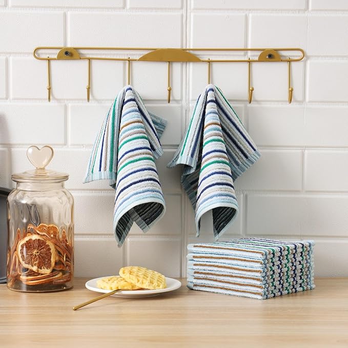 Oeleky Kitchen Dishcloths for Washing Dishes, Ultra Absorbent Dish Rags, Cotton Cleaning Cloths Pack of 8, 12x12 Inches
