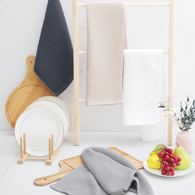 Homaxy 100% Cotton Waffle Weave Kitchen Dish Towels, Ultra Soft Absorbent Quick Drying Cleaning Towel, 13 x 28 Inches, 4-Pack, White