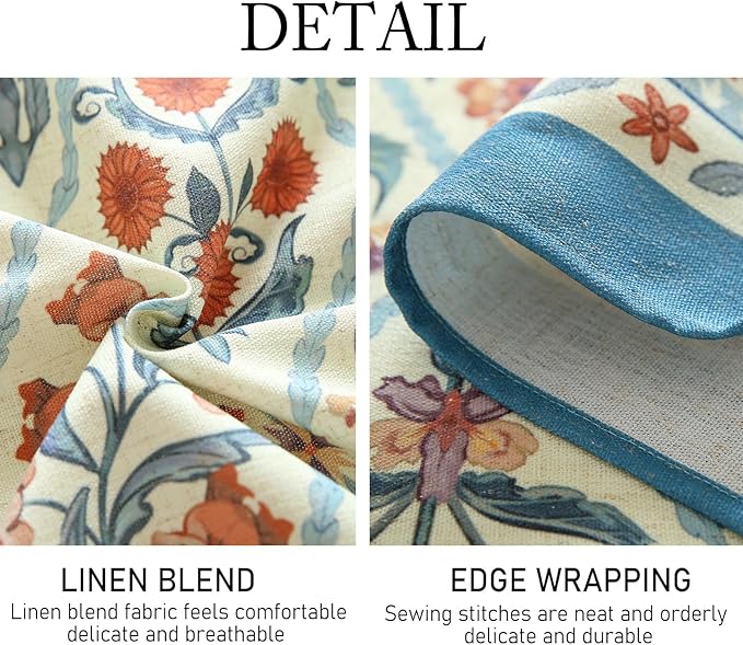 French Tablecloth for Square Tables,Linen Table Cloth with Colorful Flowers and Leaves Pattern,Heavy Durable Soft Table Cover for Dining Kitchen Decor Party Christmas,67"*67"