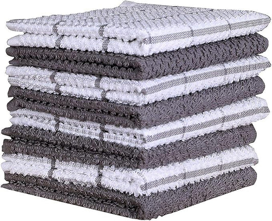AMOUR INFINI Cotton Kitchen Dish Cloths Set of 8 – Highly Absorbent, Super Soft Premium Terry Cleaning Cloth (12"x12" Inch) Premium Dishcloths for Washing Dishes (Light Gray)