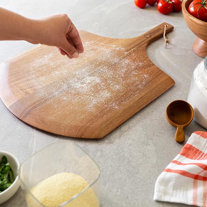Chef Pomodoro 14-inch Acacia Pizza Peel, Wooden Pizza Peel 14 Inch, Homemade Wood Pizza Peel, Pizza Peel with Handle, Pizza Oven Accessories, Spatula Gourmet