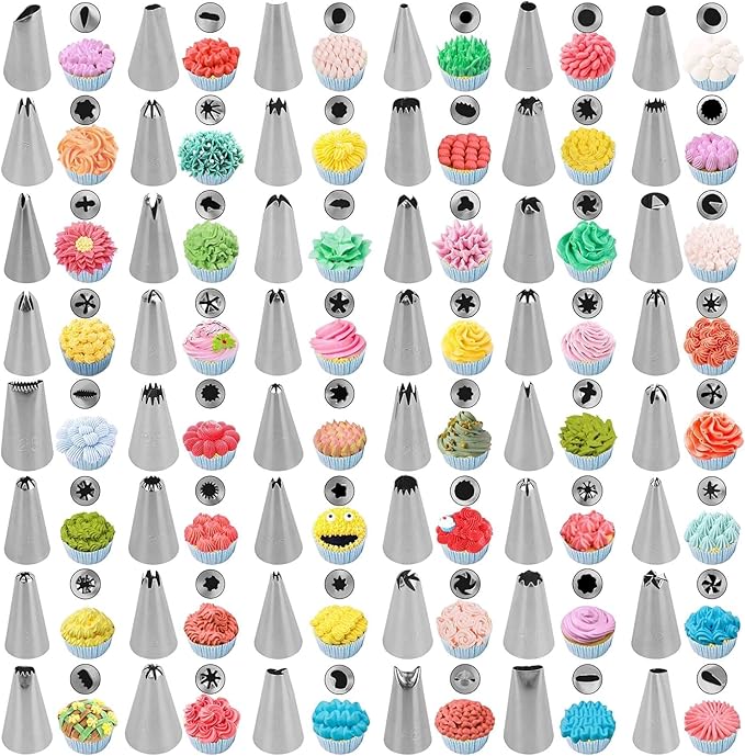 207 Pcs Cake Decorating supplies Kit for Beginners Cake Turntable-100+ Piping Bags-Russian Piping Tips-Icing Spatula Cake Decorating Tools