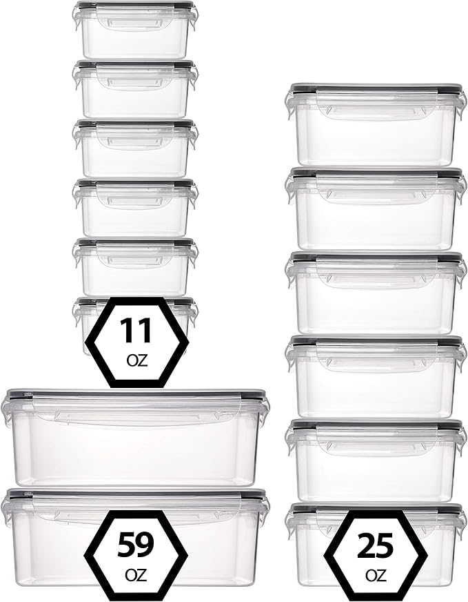 fullstar 28-Piece Plastic Food Storage Containers with Lids (14 Containers & 14 Lids) - Leakproof, BPA-Free, Meal Prep Containers, Reusable Lunch Storage Set for Kitchen Organization (Pack of 28)