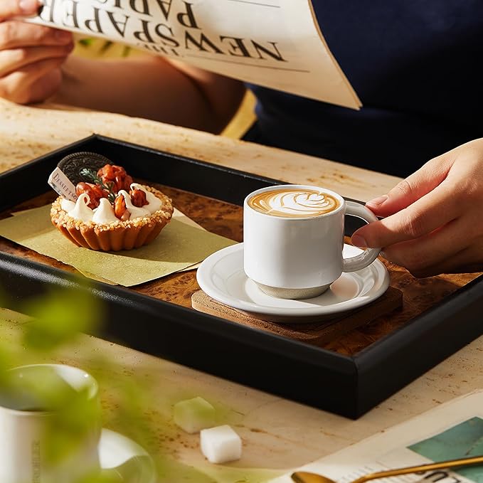 Oak Espresso Cups Set of 4, 3 oz Demitasse Cups, Modern Style, Microwave & Dishwasher Safe (Snow)