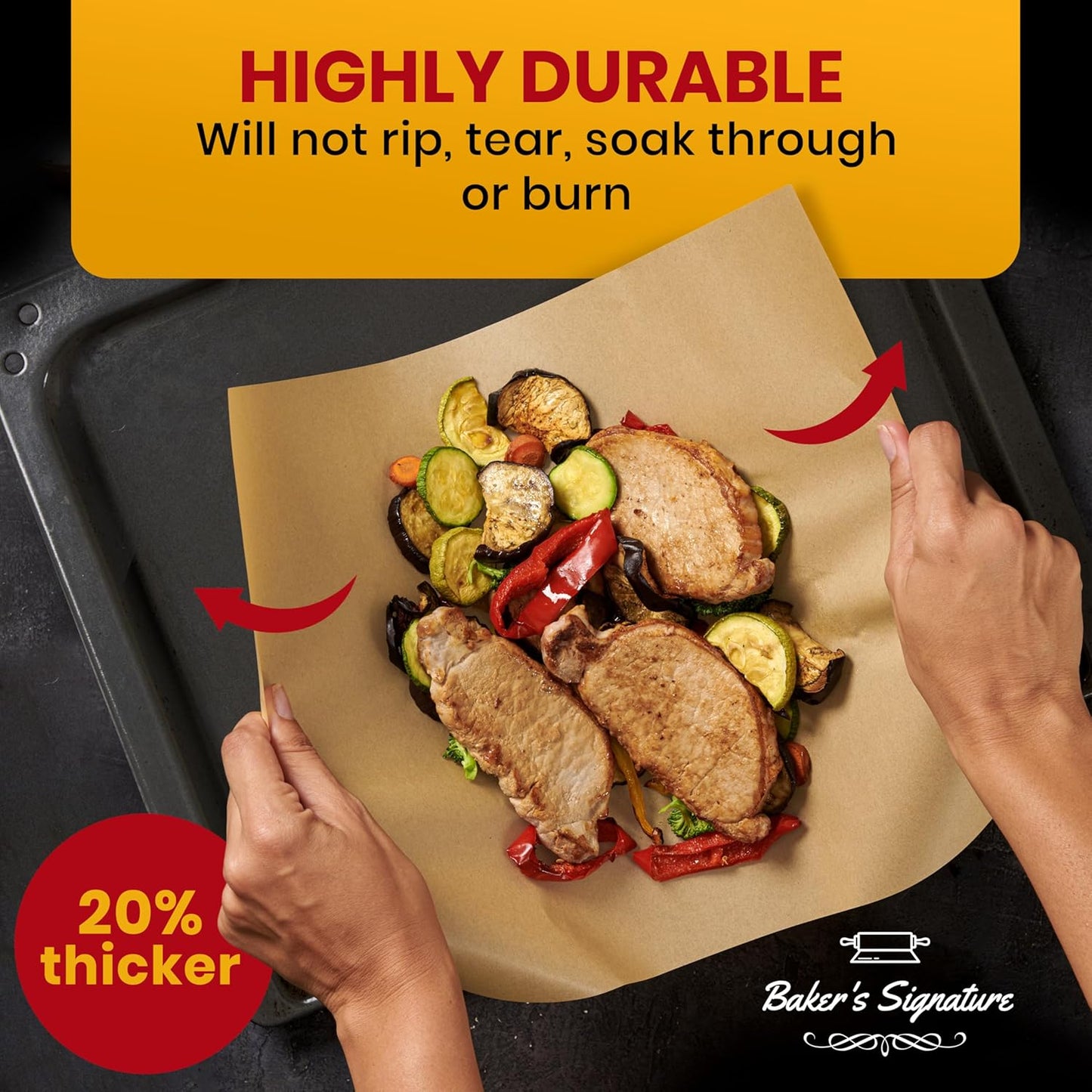 [220 Sheets] Full Sheet Pan 16 x 24 Inch Parchment Paper Baking Sheets by Baker’s Signature | Precut Silicone Coated & Unbleached – Will Not Curl or Burn – Non-Toxic & Comes in Convenient Packaging